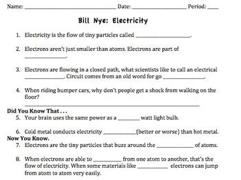 Bill Nye Electricity Video Worksheet by Mayberry in Montana | TpT